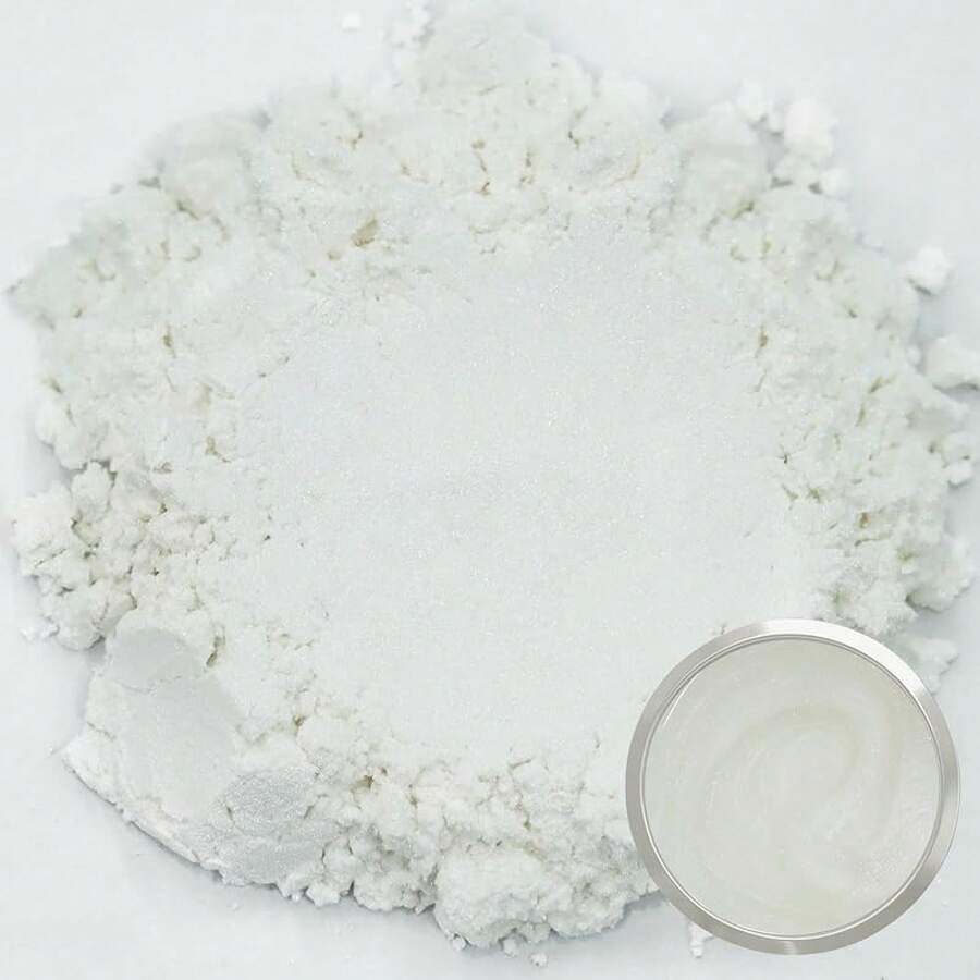 Matio Mica Powder, 1.8oz/ 50g White Pearlescent Effect Mica Powder Epoxy Resin Natural Color Pigment Soap Making, Bath, Candle Dye, Resin, Paint,Nails,Jewelry, Slime Pigment - 鑽石白 - 查看 1