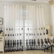 1pc European Retro Sheer Curtain With Beaded Embroidery, Dust-Proof Decorative Window Curtain