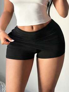 Women's Sexy Casual Black Mini Bodycon Skirt (Includes Built-In Shorts) Black Mini Skirt - 黃金2 - 查看 9