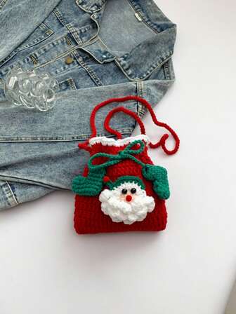 1 pieza Bolsa de cordón hecha a mano de ganchillo, de colores, para Año Nuevo y Navidad, bolso de hombro/cruzado de moda para monedas