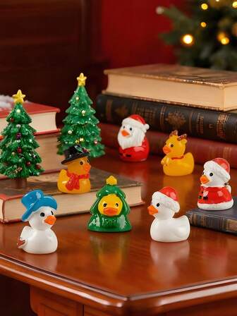 1 套/7 件圣诞迷你树脂鸭子，可爱迷你鸭子小动物装饰品，适用于 DIY 仙女花园、秋季、冬季、圣诞节装饰、家庭办公桌、感官箱、收藏品展示、汽车内饰配件、生日派对礼物