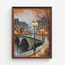 1pc Frameless Autumn Street Scene Cozy Town Lamp Yellow Maple Leaves Wall Art Fall Season Canvas Painting For Living Room Bedroom Dorm Room Decor Poster Funky Posters Room Decor Bedroom Prints For Wall Autumn Landscape Fall Town Scene Seasonal Decor Cozy Street Art