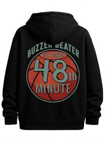 Stylish And Minimalist Hoodie For Autumn/Winter Buzzer Beater Black Graphic Hoodies Polyester Mens Everyday Sweatshirt For The Office, Dates And Outings - 黑色 - 查看 1