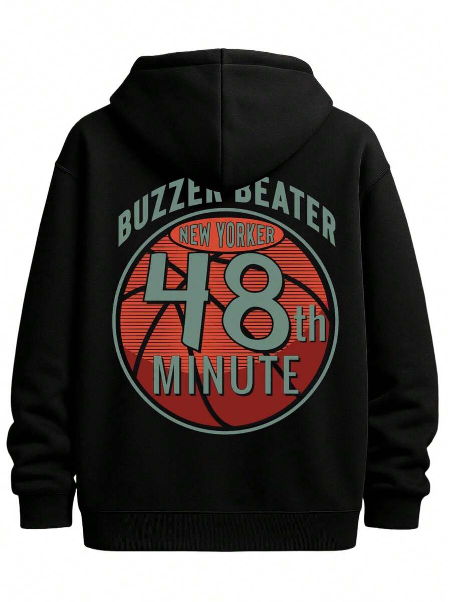 Stylish And Minimalist Hoodie For Autumn/Winter Buzzer Beater Black Graphic Hoodies Polyester Mens Everyday Sweatshirt For The Office, Dates And Outings - 黑色 - 查看 1