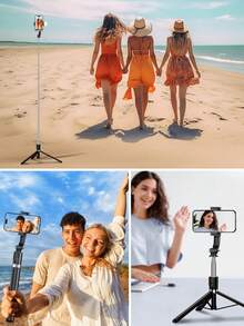 1.7m New Bluetooth Selfie Stick, 10m Wireless Remote Control, 360° Rotatable Detachable Phone Holder, Reinforced Frame, Stable Tripod Stand, Live Streaming Equipment, Alloy Material, With LED Fill Light, Freely Extendable, Photography Assistant, Compatible With IPhone 17/16/15/14/13/12, S25/S24/S23/S22/S21/S20 And Other Cameras - Multicolor - View 8