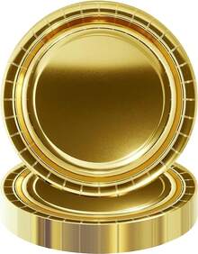 50pcs  Paper Plates Gold, Gold Camping Plates Birthday Party Tableware Supplies Durable Party Plate For Parties, Dinner, Holiday, Picnic,Birthday Parties, Dinner Table, Wedding,25837419 - 金色 - 查看 1