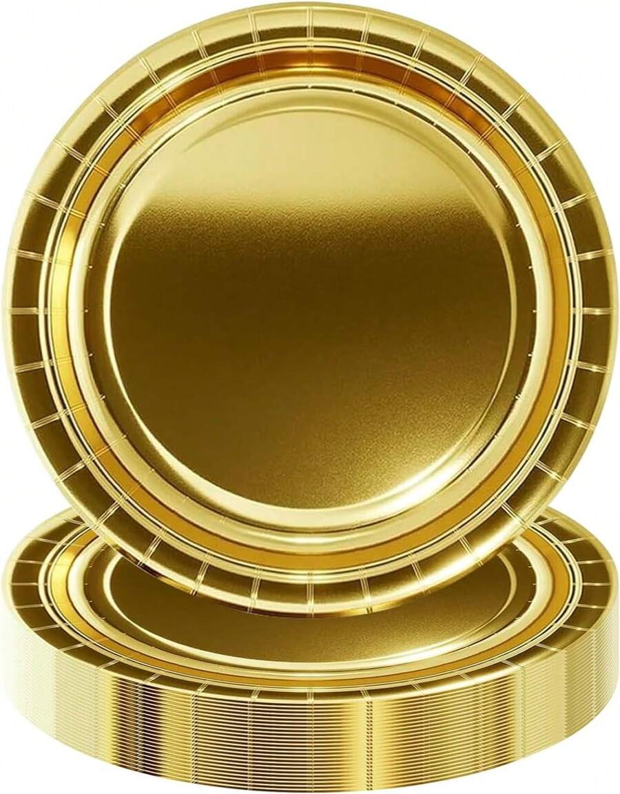 50pcs Paper Plates Gold, Gold Camping Plates Birthday Party Tableware Supplies Durable Party Plate For Parties, Dinner, Holiday, Picnic,Birthday Parties, Dinner Table, Wedding,25837419 - 金色 - 查看 1