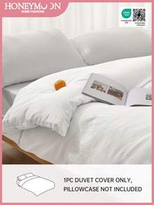 1件预洗棉质柔软被套，床上用品套装，现代可爱，四季皆宜，柔软透气，纽扣封口（1个被套，不含填充物），通过Oeko-Tex认证 - 白色 - 查看 1