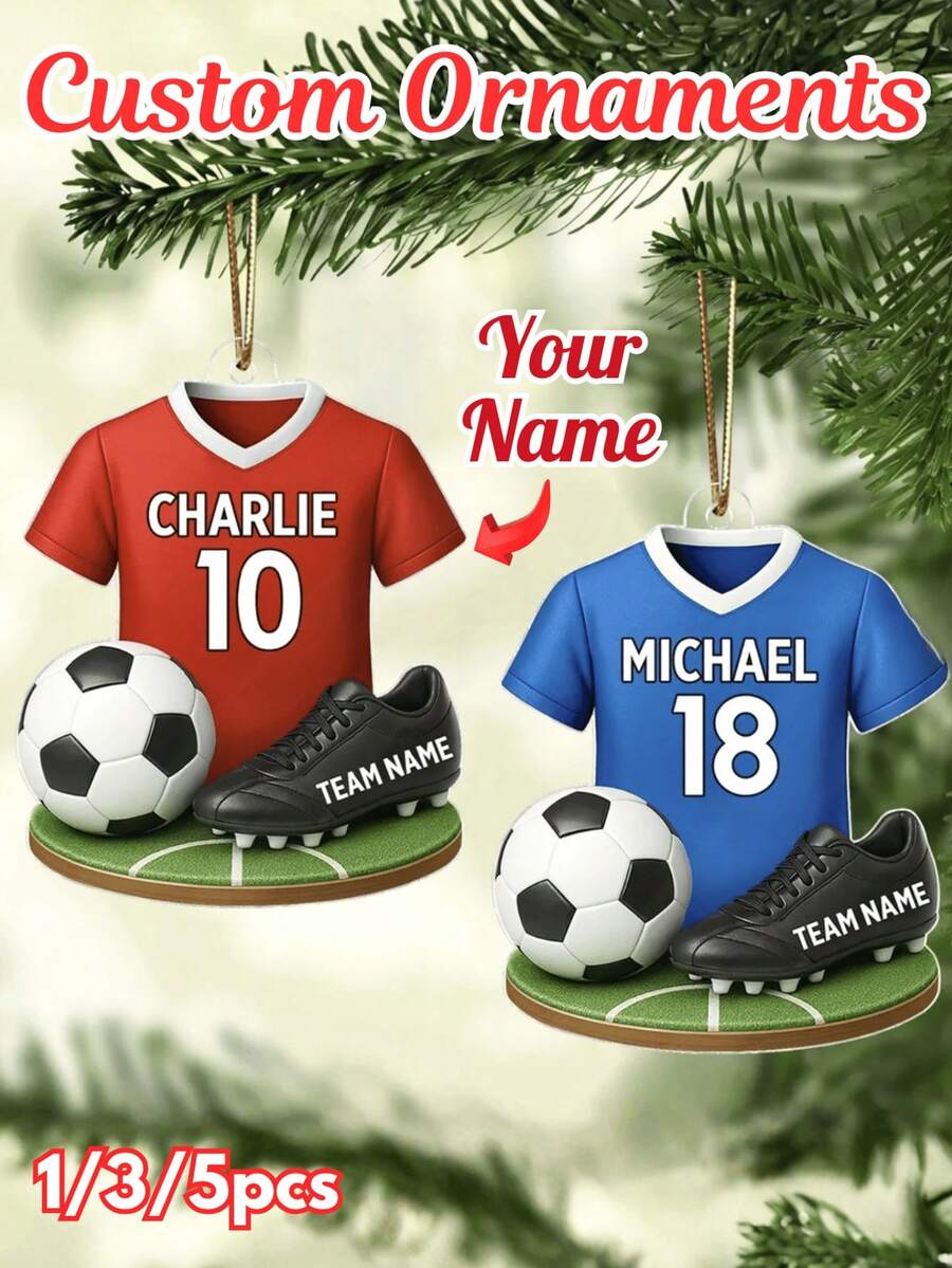 1/3/5pcs, Customized Soccer Kit - Personalized Acrylic Ornament - Christmas Gift For Son, Daughter, Grandson, For Him Boyfriend Dad, Sports Fan Key Ring, Anniversary Birthday Gift, Custom Gift For Him, Personalized Soccer Jersey Keychai, With Player Number Name Key Ring, For Sports Lovers Team Support, Game Day Accessory - Multicolor-soccer Jersey - View 1