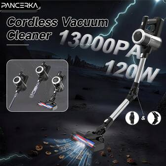 PANCERKA 一体式无线吸尘器，11Kpa吸力手持吸尘器，带欧标插头，升级组合套装，静音运行，电动地板刷带LED前灯，适用于地毯和硬地板，可轻松吸除宠物毛发，吸力强劲（欧标插头）