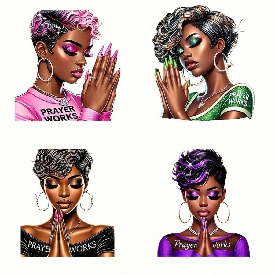 4 African American Prayer Blessings Heat Transfer Stickers - Vivid High Definition Washable DIY Decals With Unique Designs For Denim Jackets, T-Shirts, Masks And Pillows - Durable Heat Transfer Patches, Accessories, Inspired Patterns - Multicolor - View 1