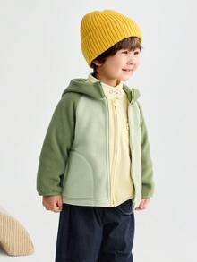 Balabala Tween Boy Letter Embroidery Contrast Raglan Sleeve Hoodie Jacket - Army Green - View 2
