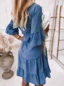 Women's Denim Dress Loose And Inelastic Comfortable Dress, Casual Daily Flounces, Elegant And Sweet. - Rửa trung bình - Xem 3