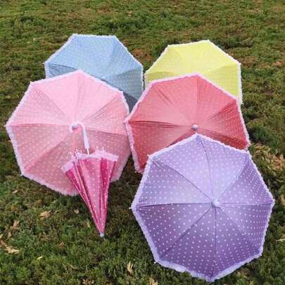 1pc 30cm Long Handle Polka Dot Edged Umbrella, Dance Prop Umbrella, Player Umbrella, Cute Lace Umbrella, Photography Prop, Popular Scenic Spot Item, Pearlescent Dot Mini Umbrella, Creative Waterproof Pearlescent Dot Umbrella