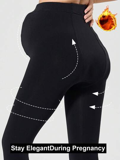 1 pieza Faja ajustable de puro negro para mujer, longitud corta, diseño de longitud hasta el tobillo, estilo grueso forrado de felpa, alta elasticidad sin apriete, soporte estable para el vientre, retención de calor, adelgazamiento y mejora del temperamento