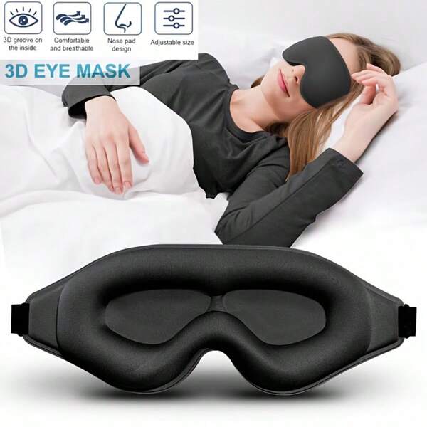 1pc 3D Contoured Sleep Mask - 100% Blackout & Noise Blocking, Adjustable Strap, Soft & Comfortable For Men & Women, Hypoallergenic Eye Mask For Night, Travel, Office, Yoga - Mask (Unscented, White Light Effect), Holiday Essential, Sleep Mask, Father's Day, Travel Essential Holiday Item, Father's Day Gift, Holiday Essential, Women's Travel Essential, Women's Gift