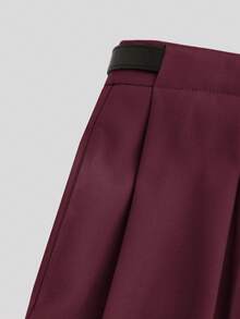 Mid-Waist Solid Color Elegant Straight Leg Pants With Belt