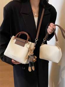 Modern and Versatile Crossbody Bag Portable Bucket Bag 2 Pieces # 8767 - Blanco - Ver 4