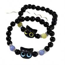 2 件套夜光可爱猫咪手链，时尚可爱的情侣/友谊手链，在黑暗中发光，节日和生日礼物 - 黑與白 - 查看 8