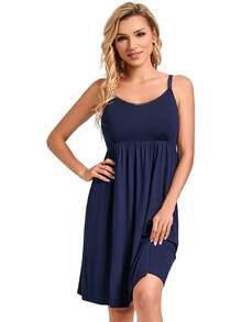 Sosolism Camisón de Lactancia Materna Vestido de Maternidad sin Mangas para Mujer con Encaje Ropa de Dormir - Azul - Ver 3