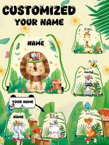 单只装，纤薄设计。可定制的抽绳口袋饰有可爱的动物图案，并可印上您的名字或节日祝福语。打造专属您的背包。这款背包非常适合女孩、男孩和青少年日常使用，包括郊游、旅行、运动、游泳、徒步旅行和其他户外活动。返校时尚之选。 - 綠色 - 查看 2