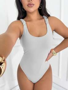 Kit 3 Basic Bodysuits With Thick Straps And Elastic With Discreet Neckline, Shapewear, Versatile Casual Fashion, Casual, Gringa Blogger - 黑白灰 - 查看 3