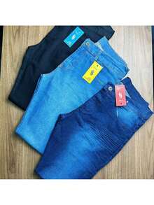 Kit 3 Calça Jeans 48-56 preto media escura Masculina Laicra slim Básica Casual premium Direto Da Fábrica com elastano - Multicolorido - Visão 8