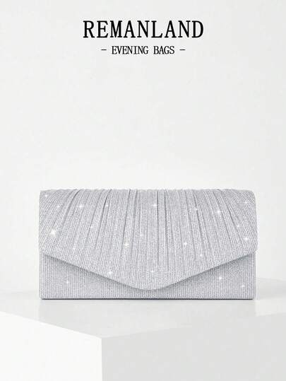 REMANLAND Mini paljettkedja, veckad fyrkantig kvällskutsch/handväska, perfekt för matchande balklänning, balsalsaccessoarer, paljettklänningar, glitterklänningar, eleganta formella klänningar, eleganta balsalsväskor, även lämplig för brudtärnor, tillämplig för bröllopsmottagningar, fester, baler, galor och andra tillfällen.