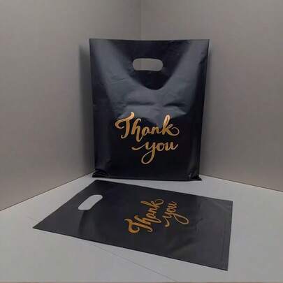 50pcs Thank You Gift Bags, Wedding Birthday Party Gift Bags, Reusable Retail Shopping Bags, Mall Plastic Shopping Bags, Holiday Gift Bags, Business Gift Packaging Bags, Jewelry Cosmetics Apparel Packaging Bags, Birthday Party Favor Bags, Candy Cookie Packaging Bags