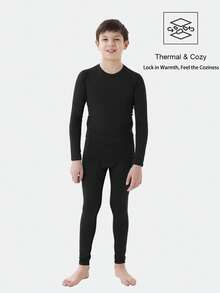 HOPLYNN Boy's Compression Underwear Sets Long Sleeves Top And Base-Layer Pant Quick Dry Black Training Outfit For Football Basketball Running Cycling Sports Spring Summer Autumn - Black - View 2