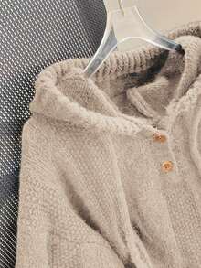 Solid Color Casual Minimalist Drawstring Hooded Sweater - Apricot - View 2