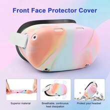 Accesorios de VR para Oculus Quest 2, set de silicona para Meta Quest 2, incluye agarre de controlador, cubierta de cuero, cubierta de carcasa de VR, cubierta facial, cubierta de lente y 10 piezas de cubierta desechable para los ojos (Macaron) (no incluye auricular y controlador de VR), regalo para Halloween, Acción de Gracias, Navidad