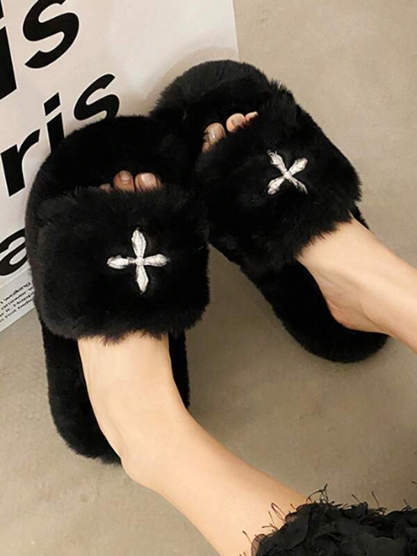 Women's Fluffy Slippers, Newy High-End Fluffy Thick Bottom Outdoor Slippers