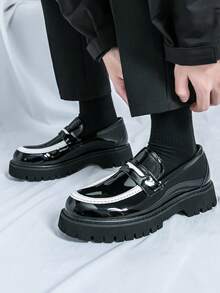 Men's Versatile Business Casual Shoes, Thick Sole Elevator, Black & White Slip-On Loafers - Black and White - View 10