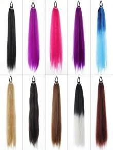 1 Pc Purple 28inch DIY Braided Hair With Elastic Elastic Band Wig Women's Hair Extensions Pink Purple Gradient Braided Ponytail Synthetic Material For Women Halloween Girls Hair (Purple, Pink, Black, Dark Brown,Brown) - Multicolor - View 2