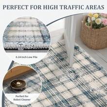 Waschbarer, weicher, karierter Teppich im traditionellen Tartan-Stil, fusselfrei, rutschfest, schmutzabweisend, für Wohnzimmer, Schlafzimmer, Büro, 60x230cm, 120x170cm, 160x230cm, 200x290cm - Blau - Übersicht 6