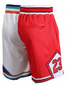 男士篮球短裤 23 红色和白色刺绣拉链口袋训练休闲运动短裤 - 彩色 - 查看 2