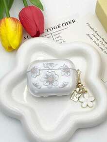 1pc Fashion White Flower Wireless Earphone Case Suitable For AirPods 4th Generation 1/2/3/Pro/Pro2, With Keychain Pendant, Transparent & Soft Protective Cover, Shock-Proof Slim Earphone Case, Great Gift For Friends PRLT - Hoa trắng - Xem 4