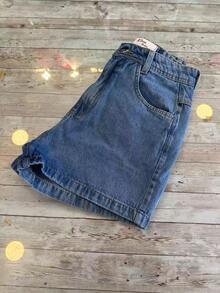 Jean Shorts Mom Shorts High Waist Plain Without Lycra Women's With Belt And Without Belt - Rửa trung bình - Xem 5