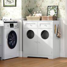 HOOBRO Dual Compartment Laundry Hamper Cabinet, Concealed Laundry Storage Cabinet With 2 Drawers & 2 Baskets, 20 Gallon Farmhouse-Style Bathroom Laundry Hamper Featuring 2 Clothes-Drop Openings, White - trắng - Xem 5