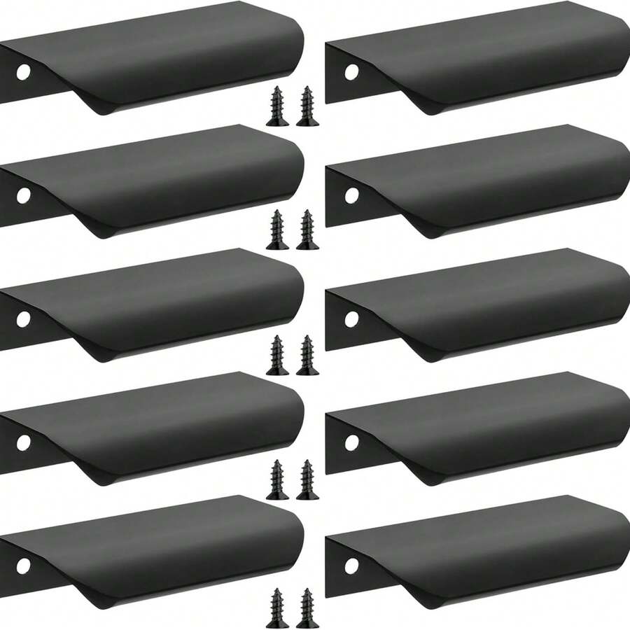 Black Edge Cabinet Handles, Kitchen Cabinet Handles, Drawer Handles, Modern Aluminum Hidden Pull Handles, Suitable For Wardrobe Doors, Matte Black - Black - View 1