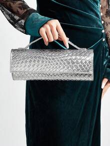 REMANLAND Sac de soirée de luxe mode pour femme, sac à main de soirée en PU argenté à motif tressé, convient pour les dames assistant à des fêtes, mariages, galas et événements formels, un choix idéal pour les filles et femmes en fête, également le meilleur cadeau pour la gent féminine - Argent - Voir 2