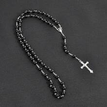 Unique Cross Rosary Necklace - Unisex Fade-Resistant Sweater Chain, Minimalist Gothic Statement Jewelry - màu đen - Xem 7