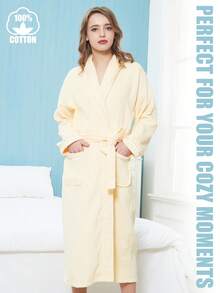 Cotton Terry Bathrobe With Signature Accent Edging Halloween, Knee-Length Absorbent Quick-Dry Plush Robe, Christmas, Autumn Spa Luxury Hotel Style Post-Shower Robe With Belt And Deep Pockets - Royal Blue - View 6