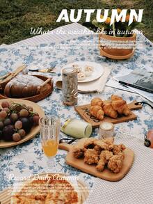 Picknickdecke im Vintage-Stil, blauer Blumen Muster, für den Outdoor-Campinggebrauch