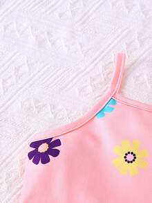 2 piezas Vestido ajustado de punto estampado cómodo para niñas con tirantes de espagueti - Morado - Ver 4