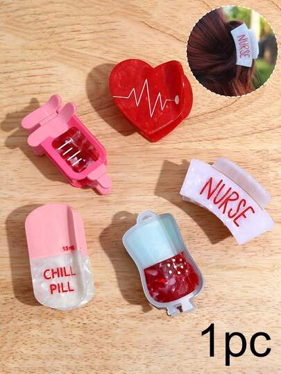 1pc Nurse-Themed Hair Claw Clip – Blood Bag Design With Heartbeat Line, Elegant & Cute Matte Finish For Women, Perfect For Nurses, Doctor Appreciation Events, Or Nurse Week Celebrations, Nurse Accessories For Work,Gifts,Travel,Gifts For Women,Hair Stuff,Stocking Stuffers