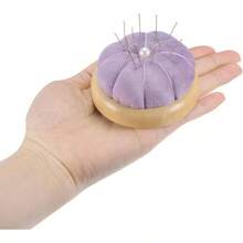 Wooden Base Pin Cushion Japanese Style Cute Needle Holder Pincushions Round Sewing Quilting Needlework Crafts, Dark Blue - Dark Blue - 查看 6