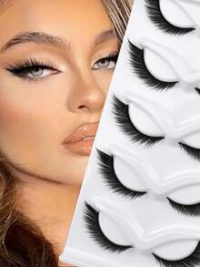 Manga Lashes 5对狐狸眼猫眼假睫毛，卷翘蓬松，貂毛睫毛，睫毛嫁接，自然外观，适合日常妆容，打造浓密魅惑的睫毛效果 - 狐狸眼睫毛 - 查看 1