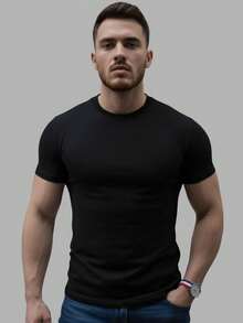 Men's Slim Fit 100% Cotton O-Neck T-Shirt - Christmas - New Year's Eve - Beach - Vacation - Black - View 1